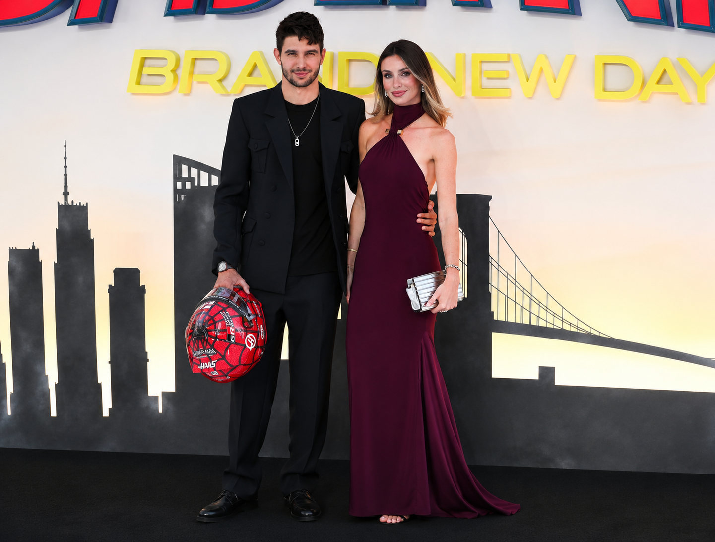Esteban Ocon Attends Spider-Man:Brand New Day Premiere with Special F1 Helmet