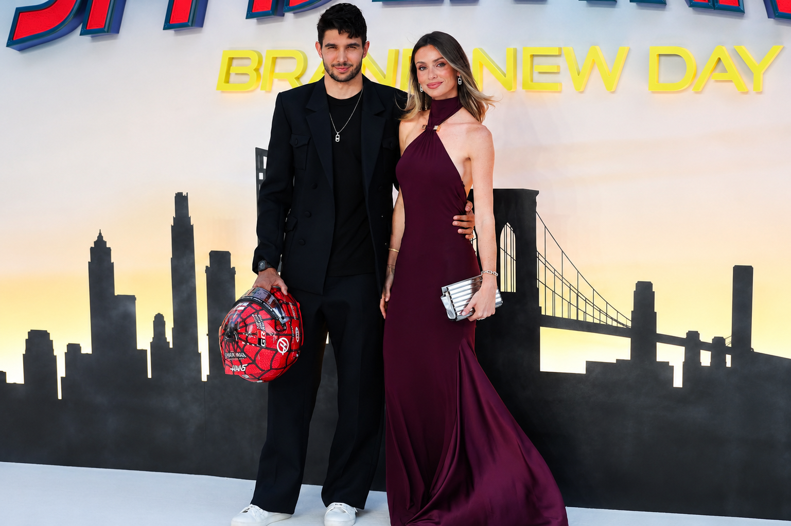Esteban Ocon Attends Spider-Man:Brand New Day Premiere with Special F1 Helmet